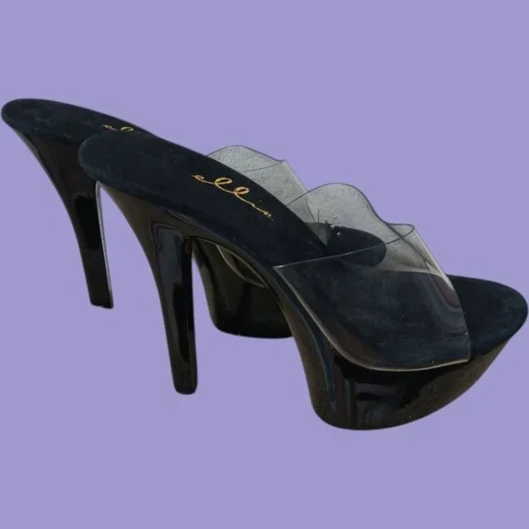 Ellie  Platform Vanity 6 Heels Black/Clear Size 11 - Picture 6 of 14